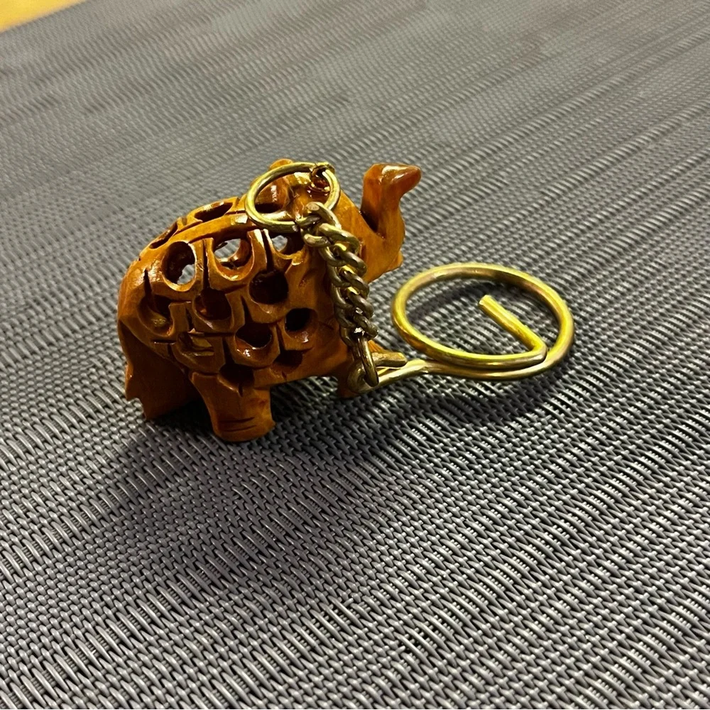 Hand Carved Wooden Elephant Good Luck Key Chain